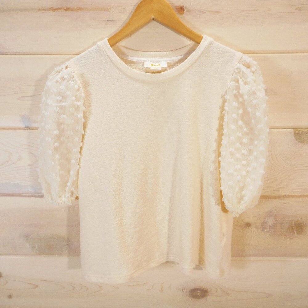 Maeve Cream Puff-Sleeve Textured Blouse